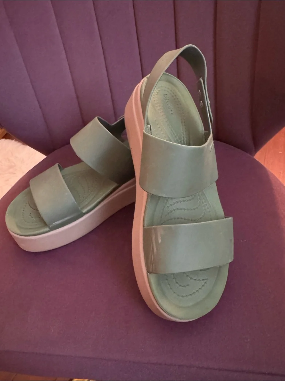 CROCS Women’s Olive Green Platform Sandals with Cream Sole